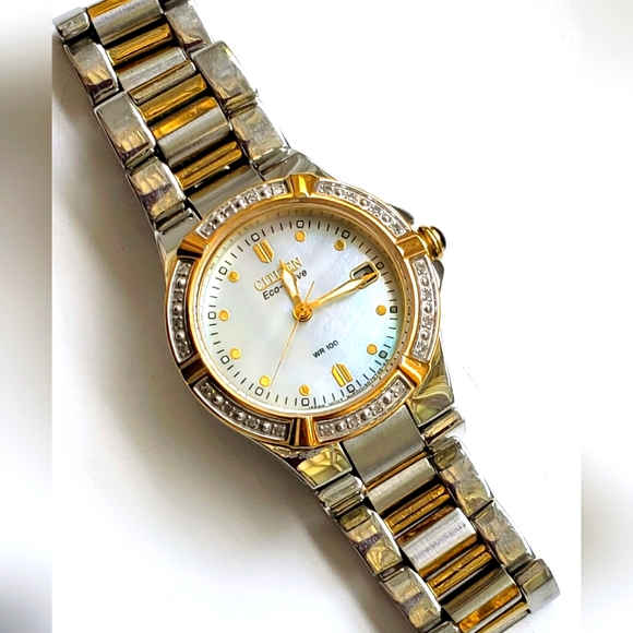 Citizen Eco-Drive Accessories - Citizen Eco-Drive Riva, Diamond Accent, MOP, Women's Two-Tone 26mm, EUC!